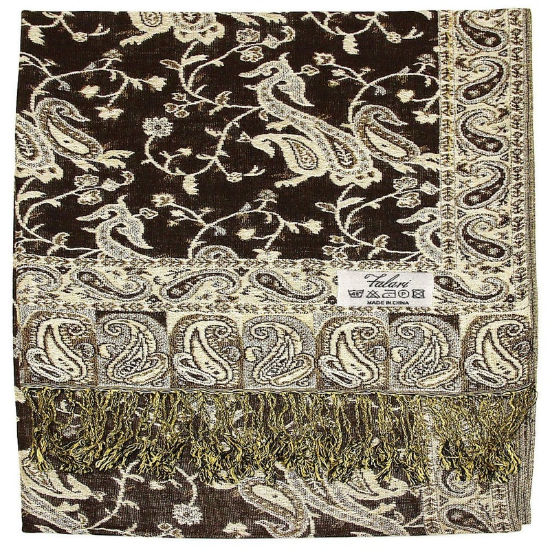 Falari Women's Woven Paisley Pashmina Shawl Wrap Scarf 80" x 27" (Style 1 - Brown) - Image 2